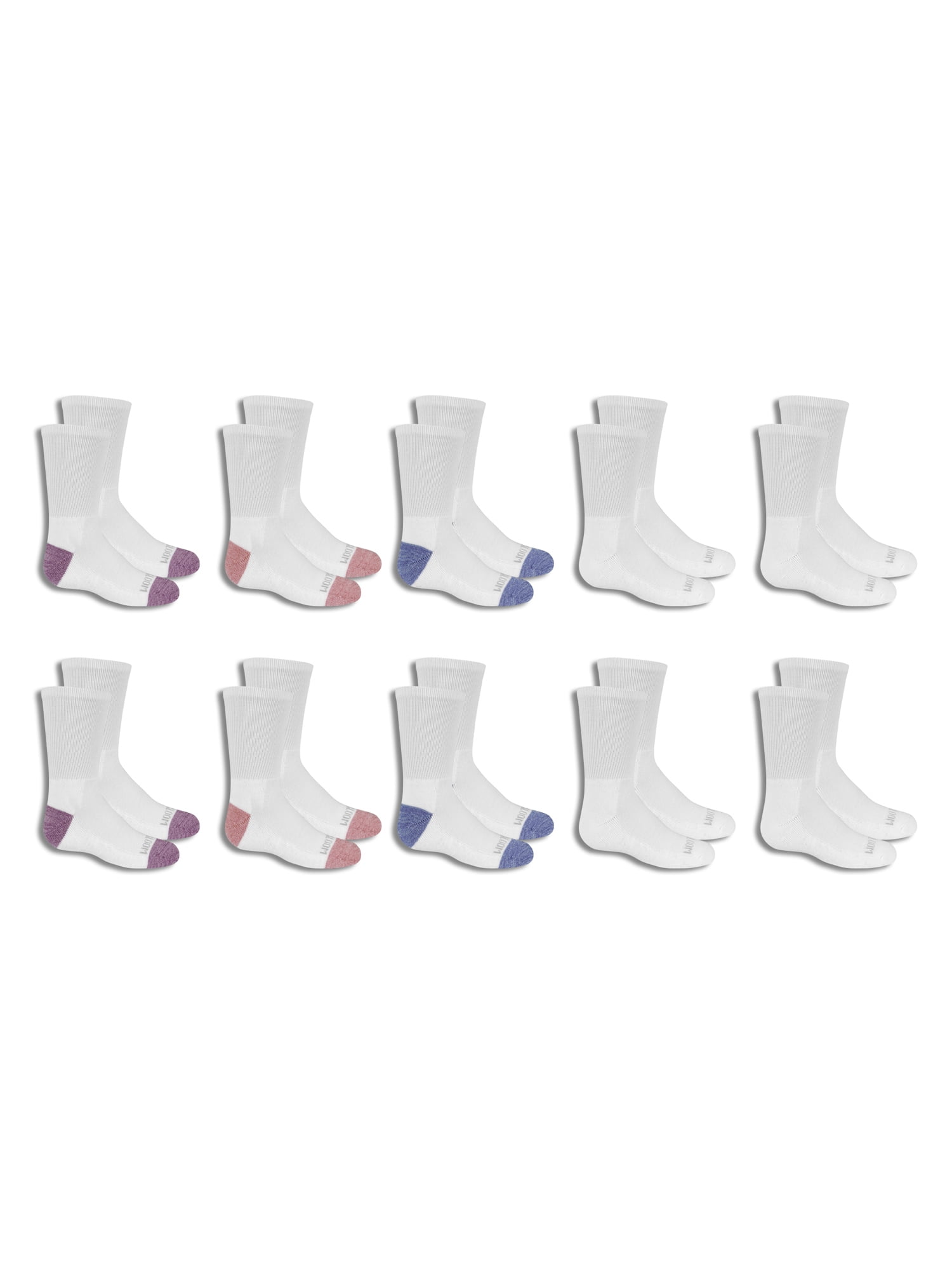 Fruit of the Loom Girls Cushioned Crew Socks 10-Pack, Sizes S-L ...