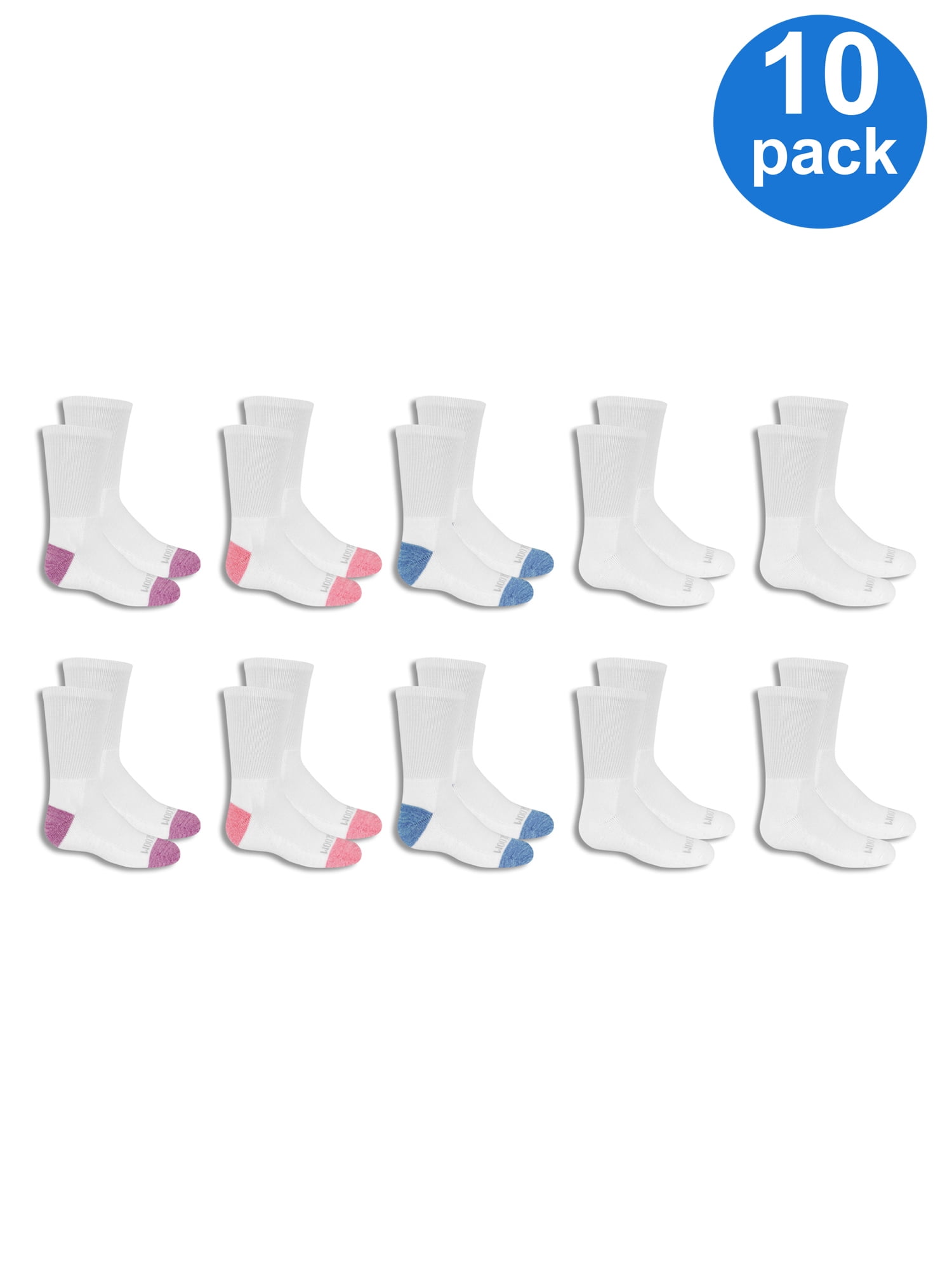 Fruit of the Loom Girls Crew Socks 10-Pack, Sizes S-L - Walmart.com