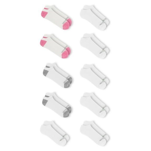 Fruit of the Loom Girls Cushion No Show Socks, 10-Pack