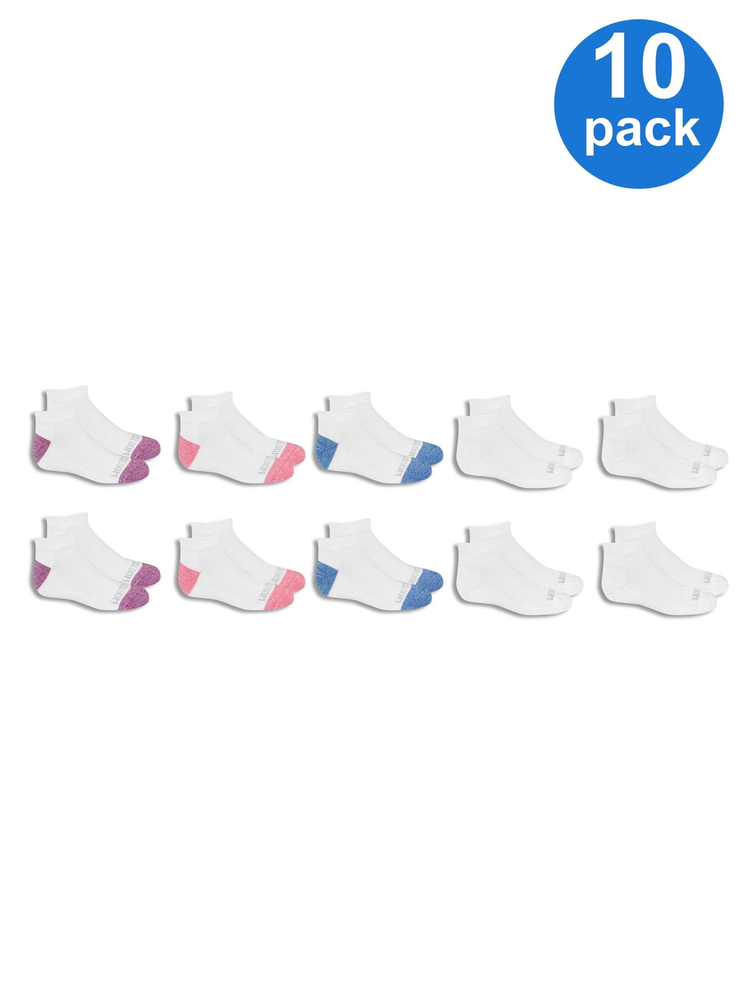 Fruit of the Loom Girls Cushioned Low Cut Socks 10-Pack, Sizes S-L ...
