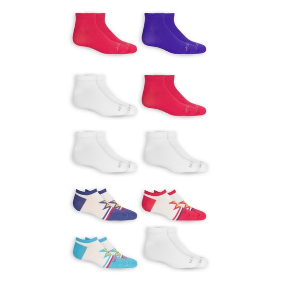 Fruit of the Loom Girls No Show Socks 10-Pack, Sizes S-L