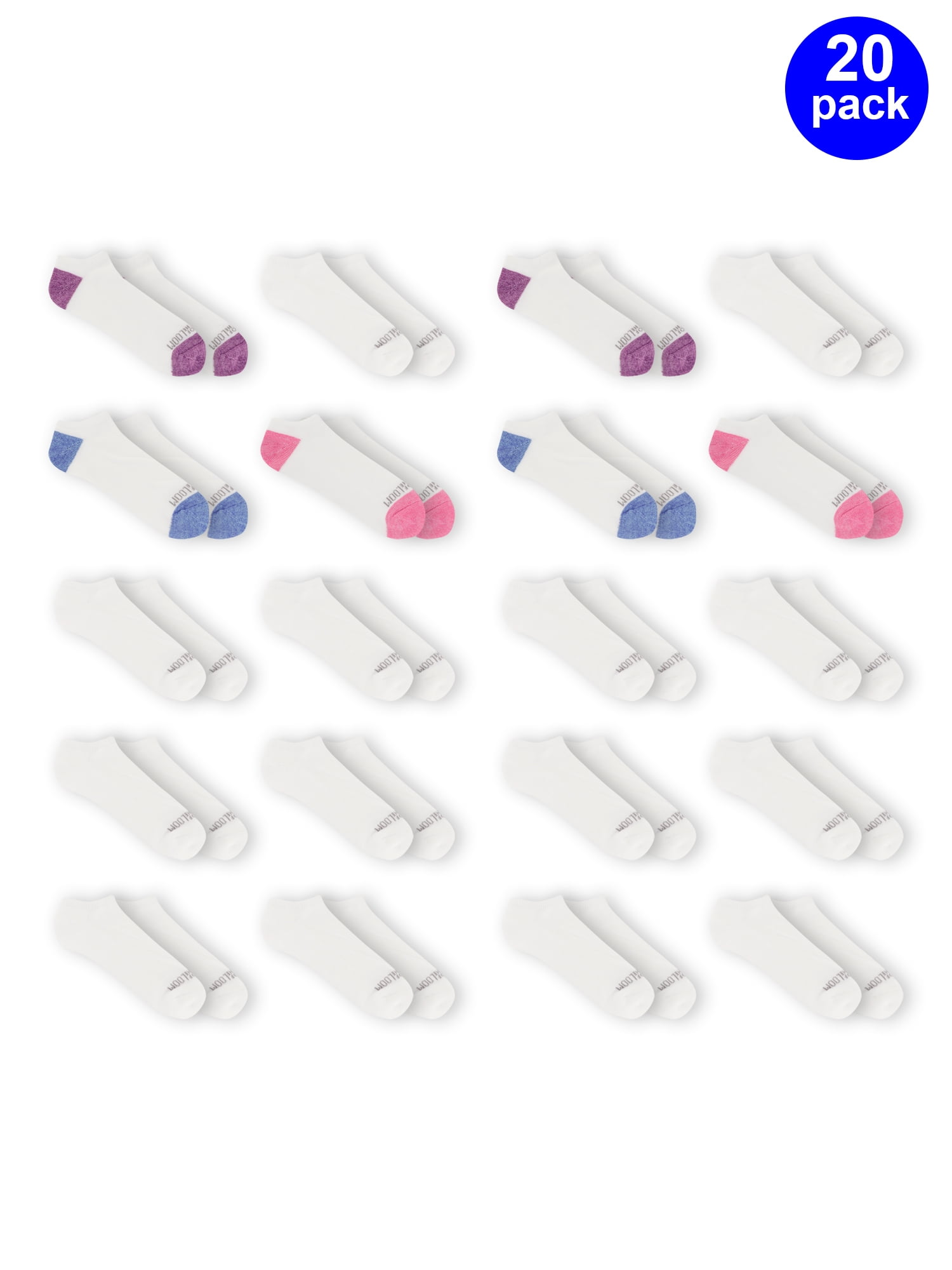 Fruit of the Loom Girls No Show Socks 20 Pack - Walmart.com