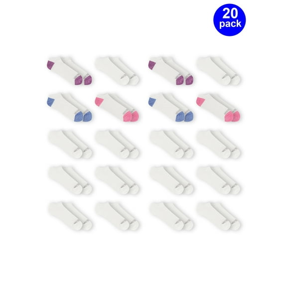 Fruit of the Loom Girls No Show Socks 20-Pack