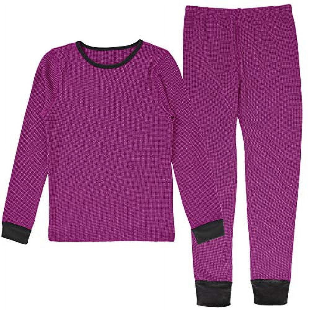 Baywell Girls' Thermal Underwear Set 2 Piece Cotton Knit Thermal Top and Long  Johns Pajamas Set Ruffle Ribbed Thermal Pjs Ultra Soft Winter Base Layer  for Girls 5-14T 