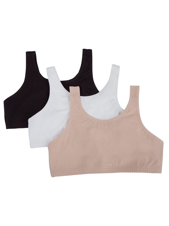 Girls Pull Over Built Up Strap Cotton Sport Bra, 3-Pack, Sizes 28-38