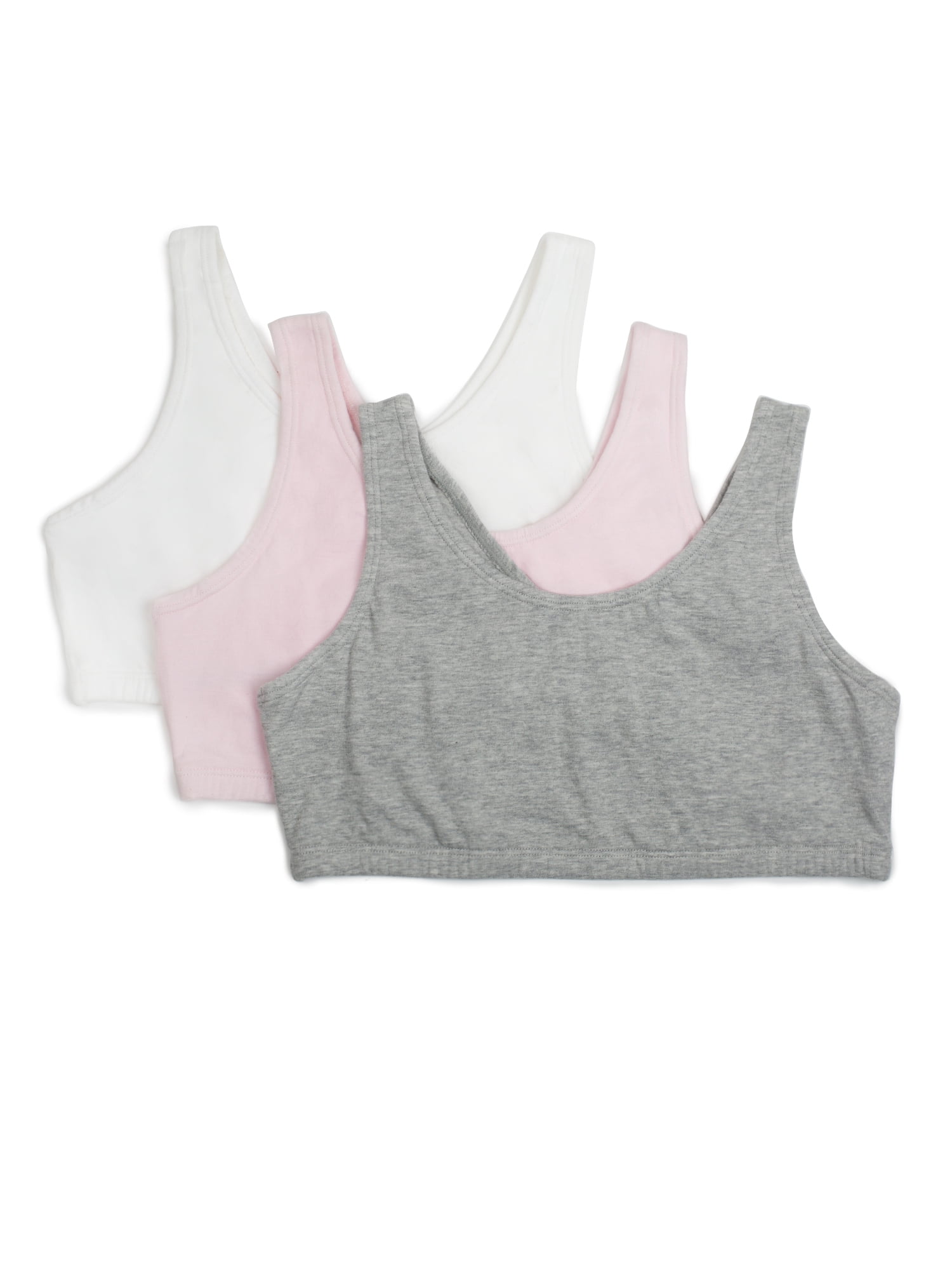 Fruit of the Loom Girls Pull Over Built Up Strap Cotton Sport Bra, 3-Pack,  Sizes 28-38 