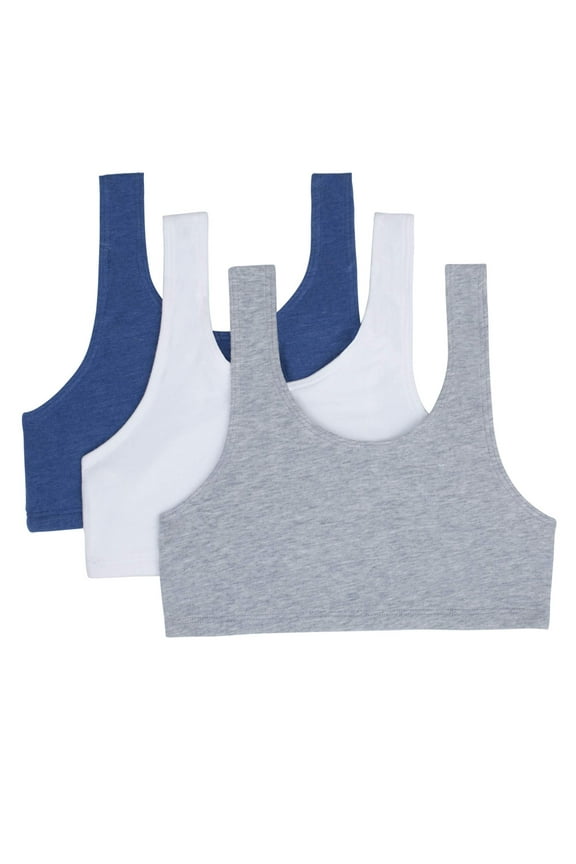 Girls Pull Over Built Up Strap Cotton Sport Bra, 3-Pack, Sizes 28-38