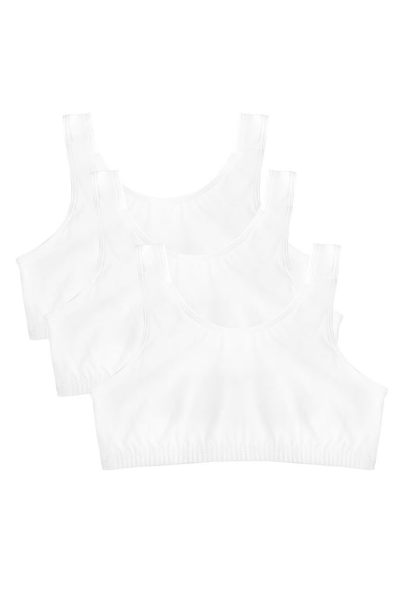 Girls Pull Over Built Up Strap Cotton Sport Bra, 3-Pack, Sizes 28-38