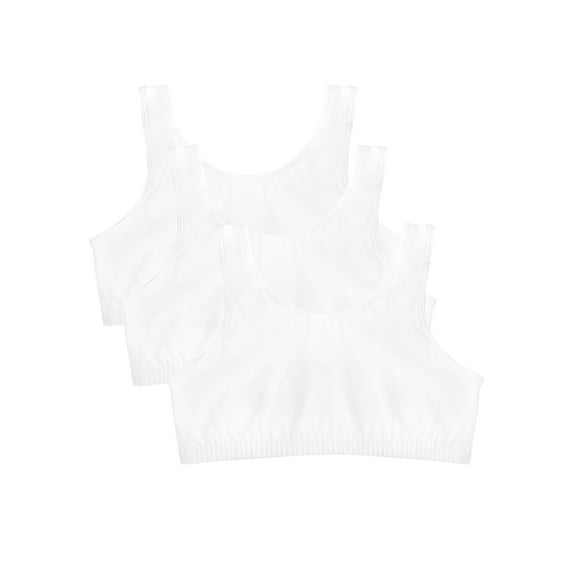 Fruit of the Loom Girls Pull Over Built Up Strap Cotton Sport Bra, 3-Pack, Sizes 28-38