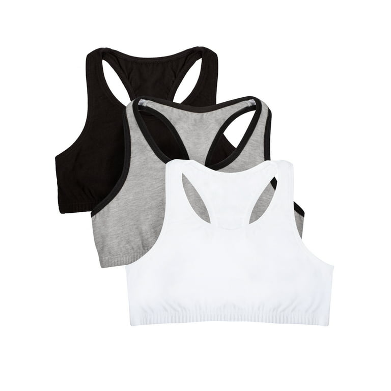Fruit of the Loom Girls Pull Over Built Up Strap Cotton Sport Bra, 3-Pack,  Sizes 28-38