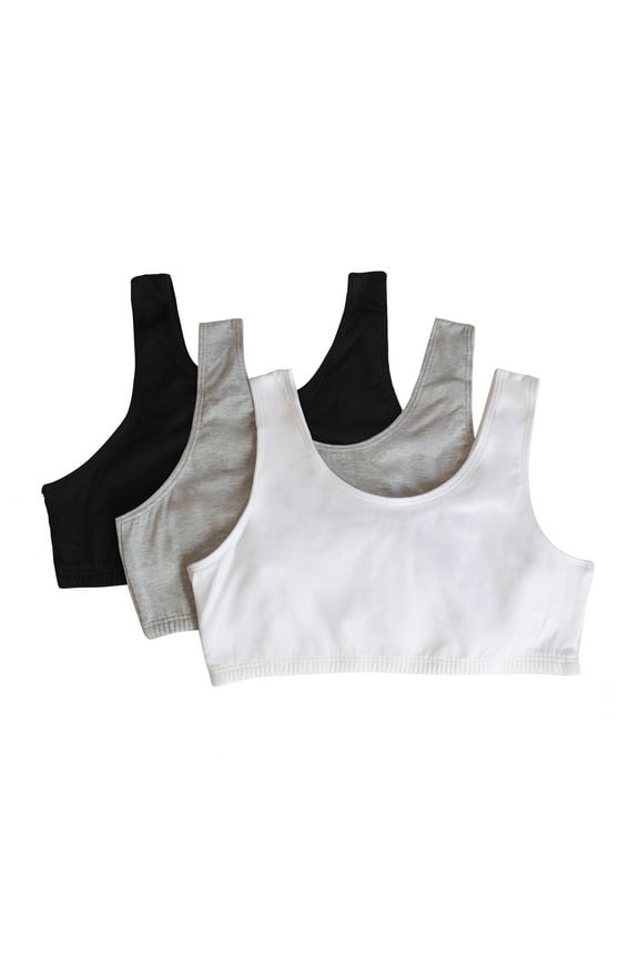 Girls Pull Over Built Up Strap Cotton Sport Bra, 3-Pack, Sizes 28-38