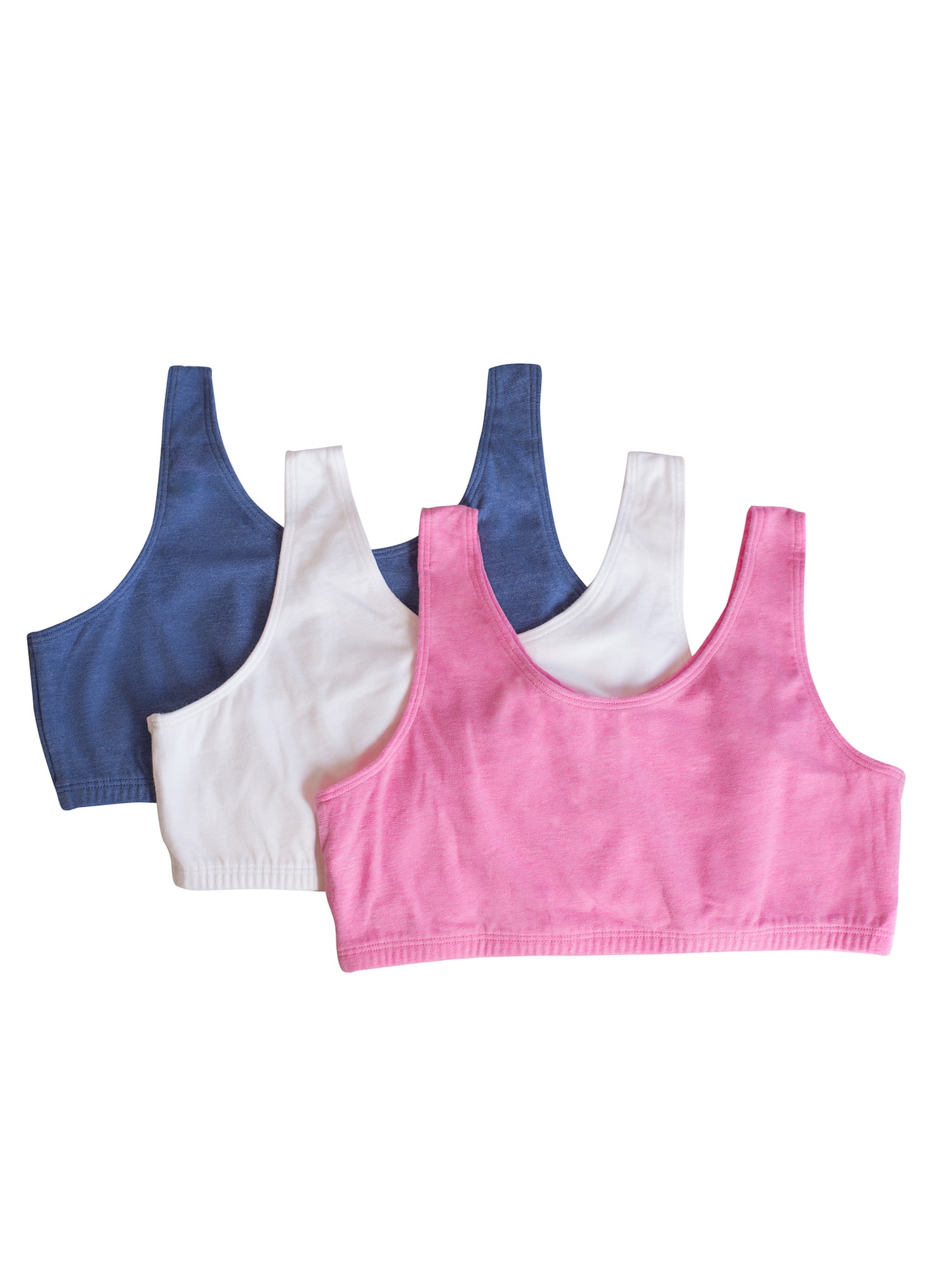 Fruit of the Loom Girls Cotton Sports Bra 3 Pack Sizes 28 40