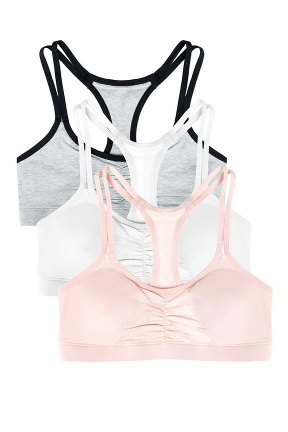 Girls Pull Over Cotton Racerback Sports Bra 3-Pack, Sizes 28-38