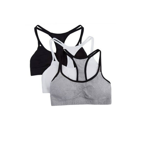 Fruit of the Loom Girls Pull Over Cotton Racerback Sports Bra 3-Pack, Sizes 28-38