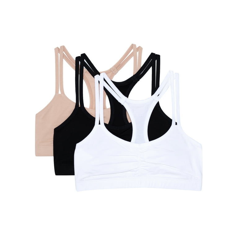 Fruit of the Loom Girls Pull Over Cotton Racerback Sports Bra 3-Pack, Sizes  28-38