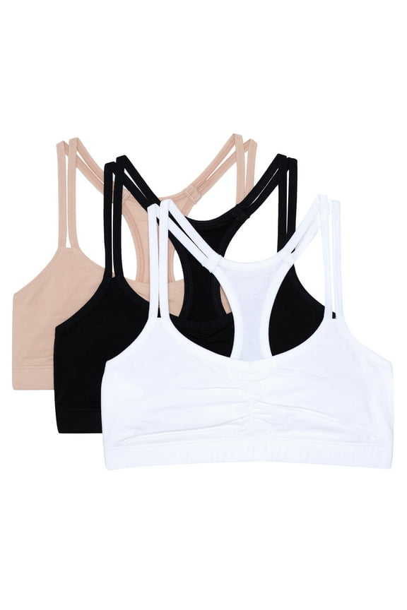 Girls Pull Over Cotton Racerback Sports Bra 3-Pack, Sizes 28-38