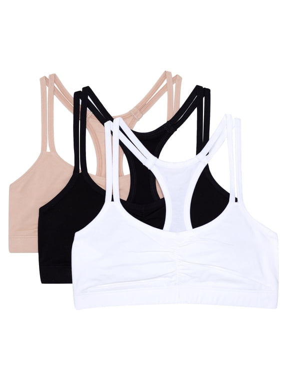 Girls Pull Over Cotton Racerback Sports Bra 3-Pack, Sizes 28-38