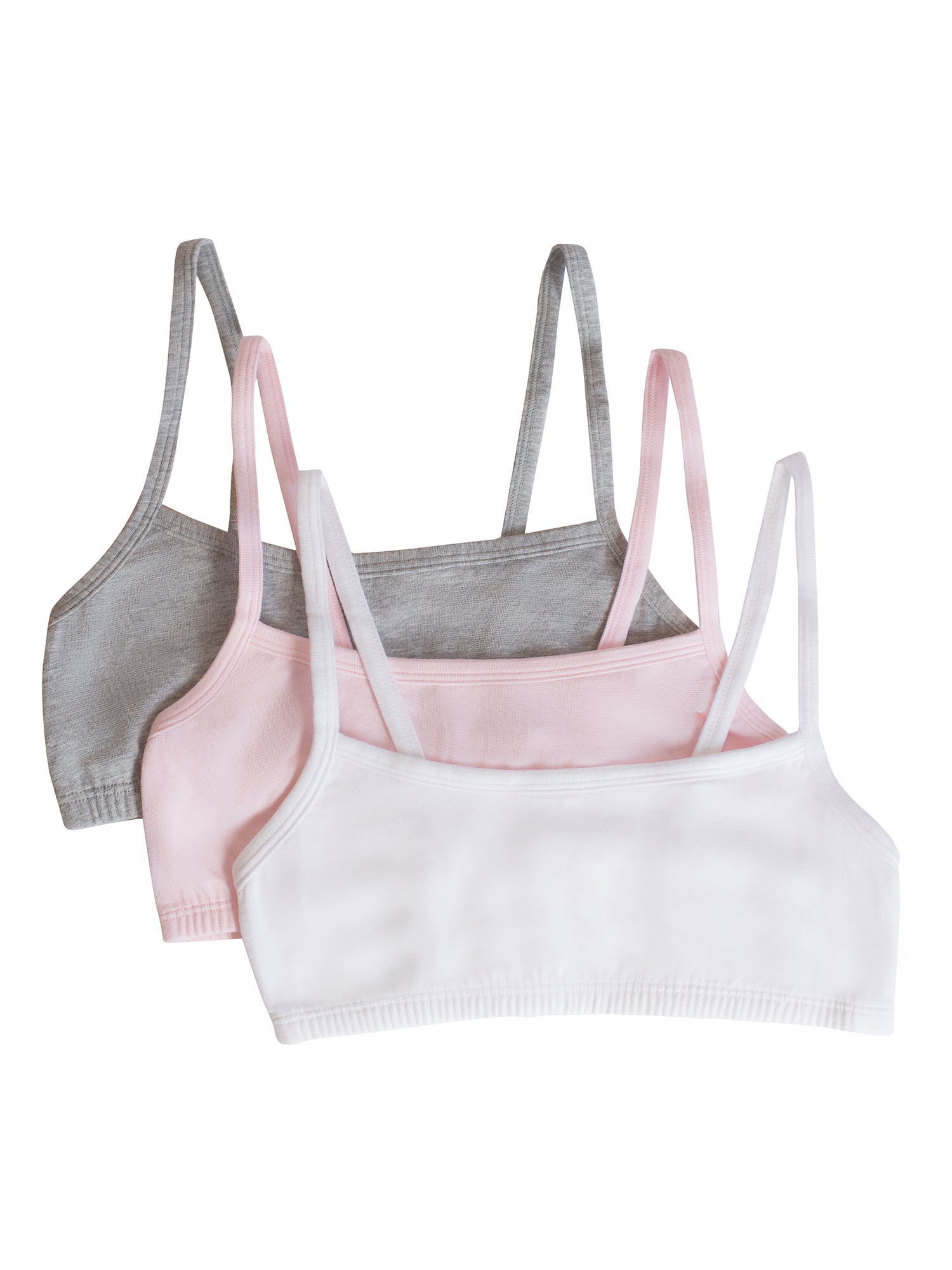 Fruit of the Loom Girls Pull Over Spaghetti Strap Sports Bra 3-Pack, Sizes  28-38 