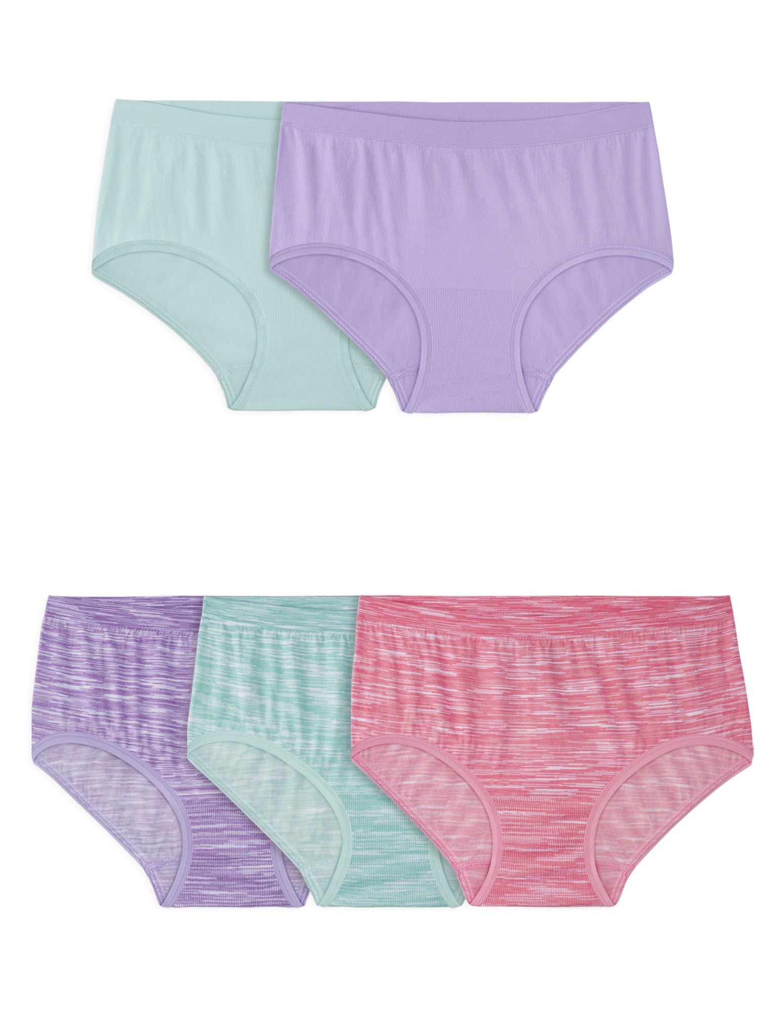 Fruit of the Loom Girls' Seamless Brief Underwear, 5-Pack, Flexible Sizes 6-16