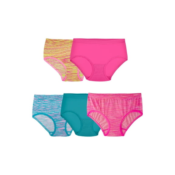 Fruit of the Loom Girls' Seamless Brief Underwear, 5-Pack, Flexible Sizes 6-16