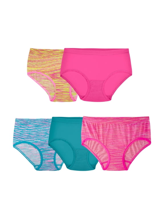 Girls' Seamless Brief Underwear, 5-Pack, Flexible Sizes 6-16