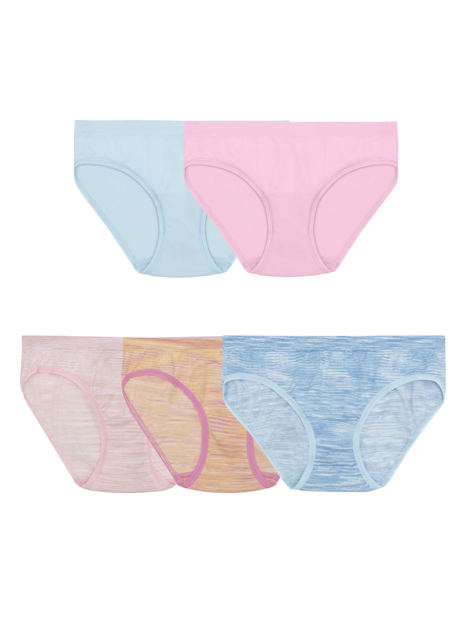 Fruit of the Loom Girls' Seamless Hipster Underwear, 5-Pack, Flexible Sizes 6-16
