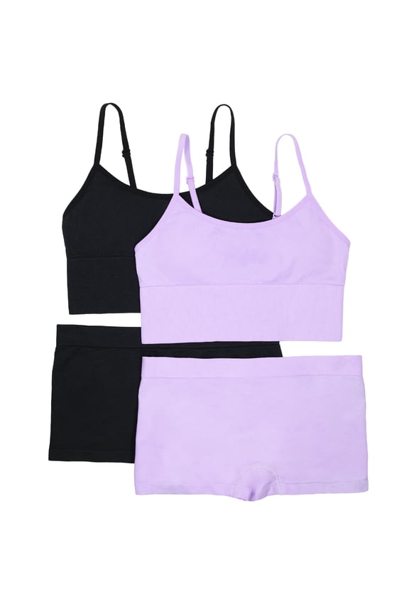 Girls 2-Pack Seamless Longline Bra & Matching Boyshort Panty Set