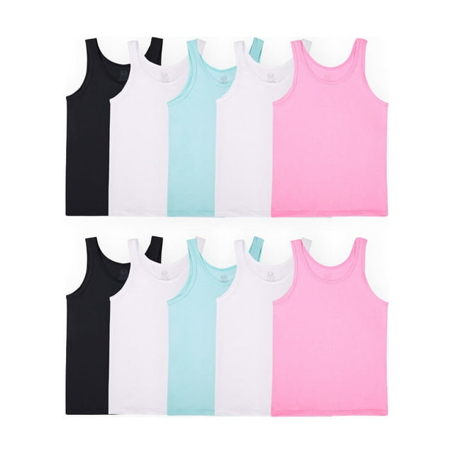 Fruit of the Loom Girls' Undershirts, Layering Tank Tops, 10 Pack