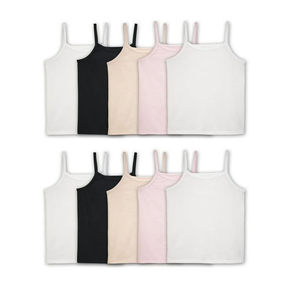 Fruit of the Loom Girls' Undershirts, Spin Cami Tank Tops, 10 Pack, Sizes S-XL