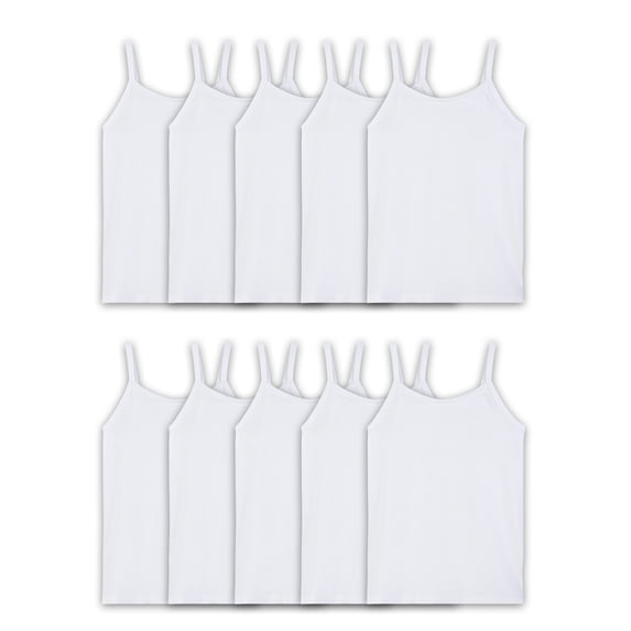 Fruit of the Loom Girls' Undershirts, Spin Cami Tank Tops, 10 Pack, Sizes S-XL