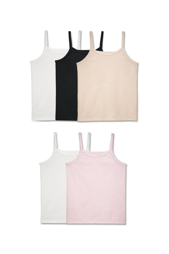 Girls' Undershirts, Spin Cami Tank Tops, 5 Pack, Sizes S-XL