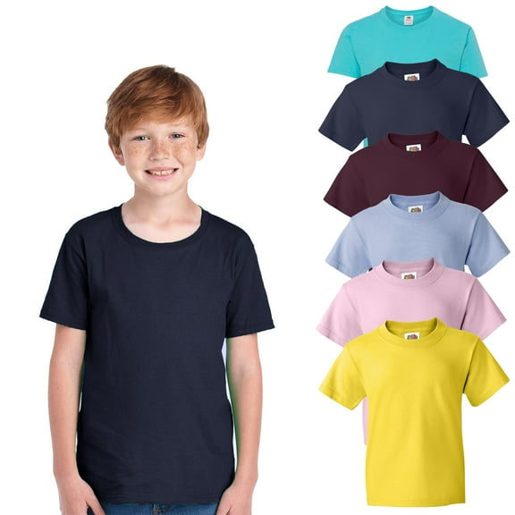 Fruit of the Loom- HD Cotton Youth Short Sleeve T-Shirt | 5 oz, High-Density Fabric, Assorted T-Shirt, Mixed Color Bulk- 6 Pack Tees | Size Medium