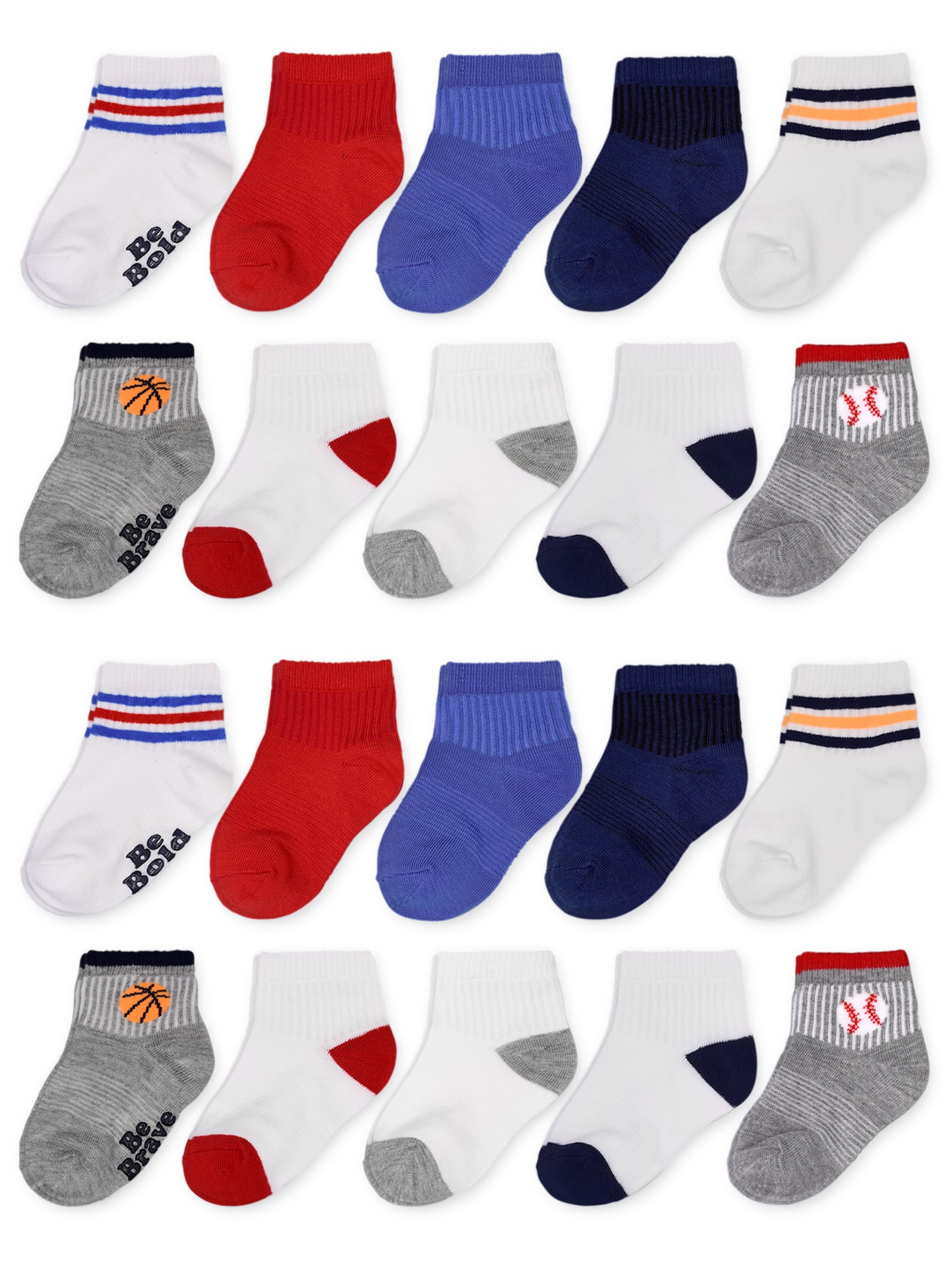Fruit of the Loom Kid's Non Skid Grippers Retro Ankle Socks, Multicolor (20 Pack)