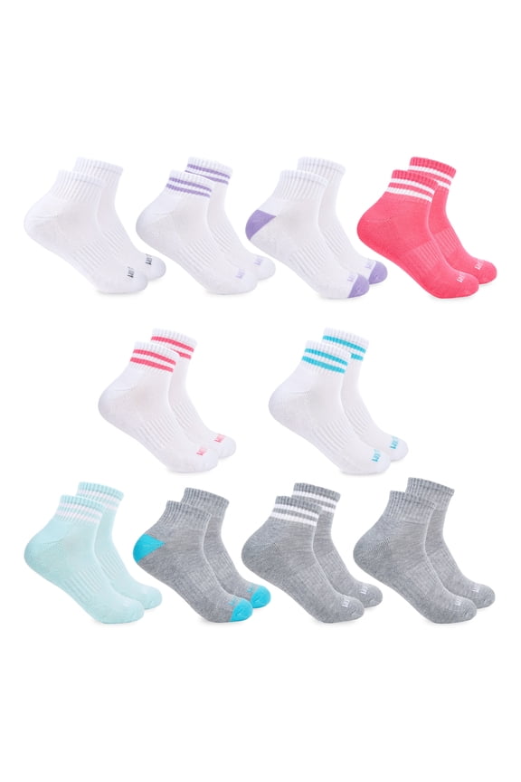 All Day Comfort Girls Ankle Socks, Sizes 6-10, 10-Pack