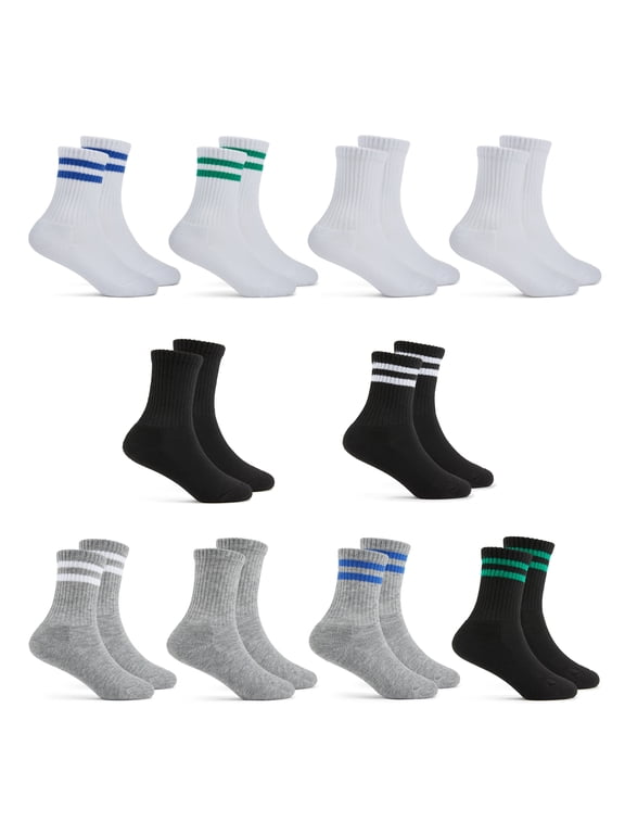 All Day Comfort Boys Crew Socks, Sizes 4.5-9, 10-Pack