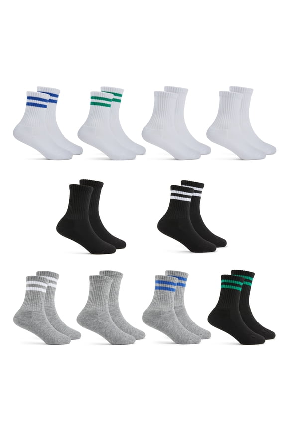 All Day Comfort Boys Crew Socks, Sizes 4.5-9, 10-Pack