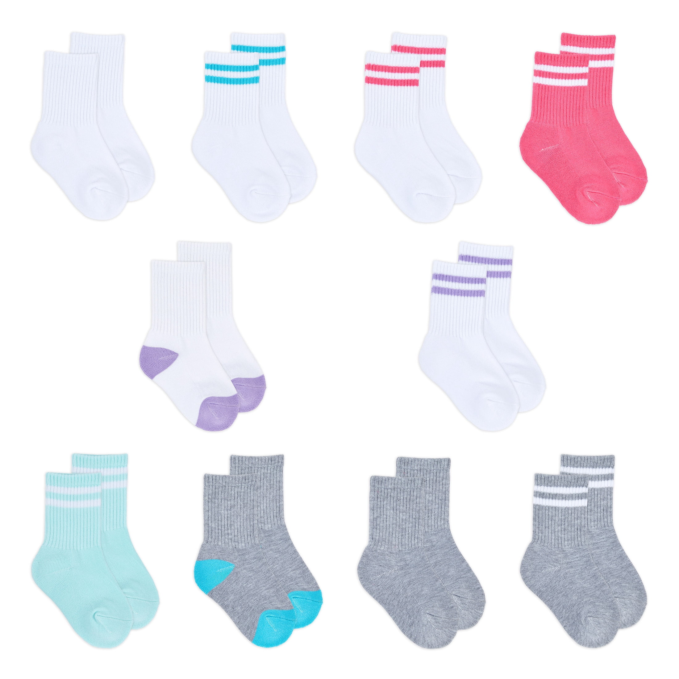 Fruit of the Loom All Day Comfort Girls Crew Socks, Sizes 6-10, 10-Pack