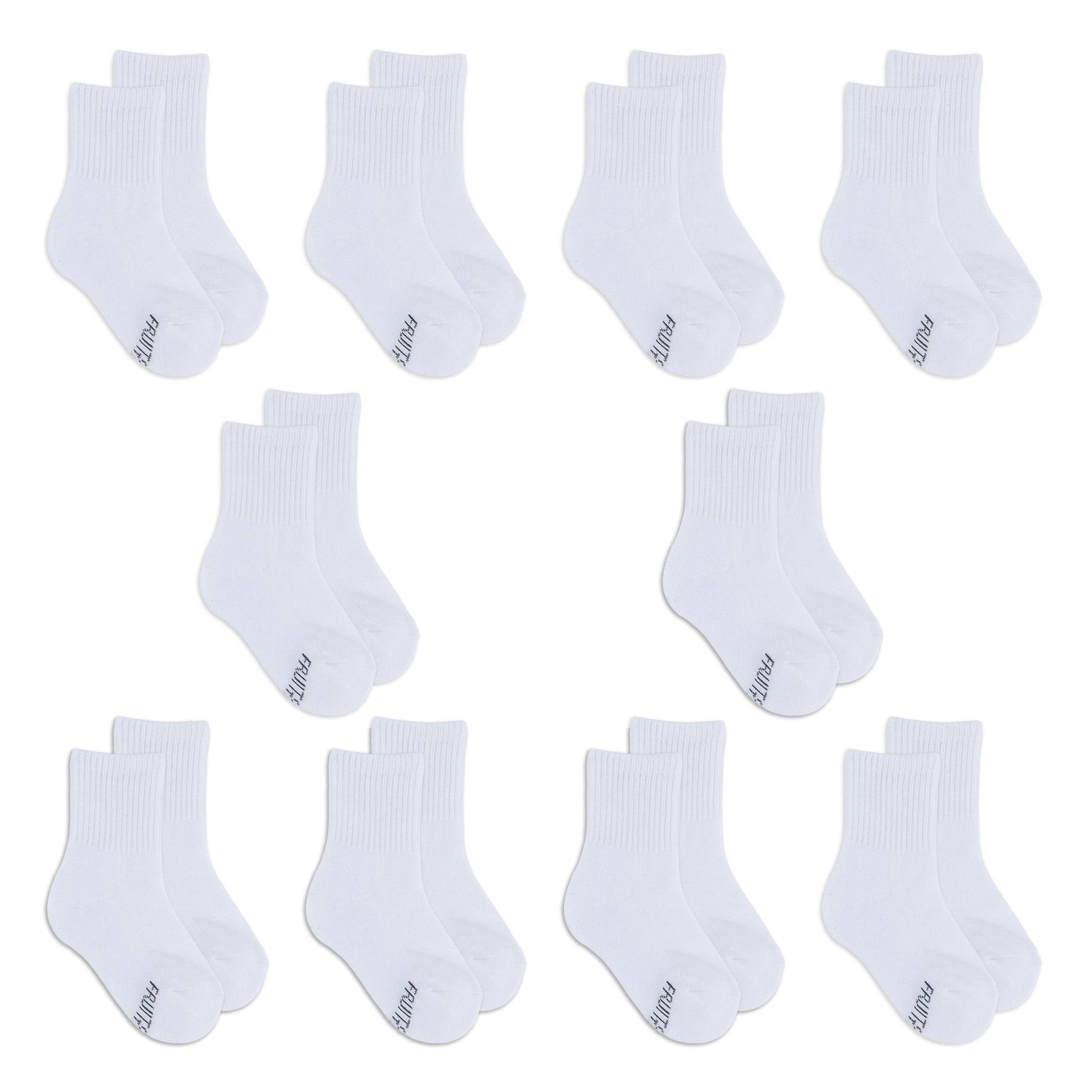 Fruit of the Loom All Day Comfort Girls Crew Socks, Sizes 6-10, 10-Pack