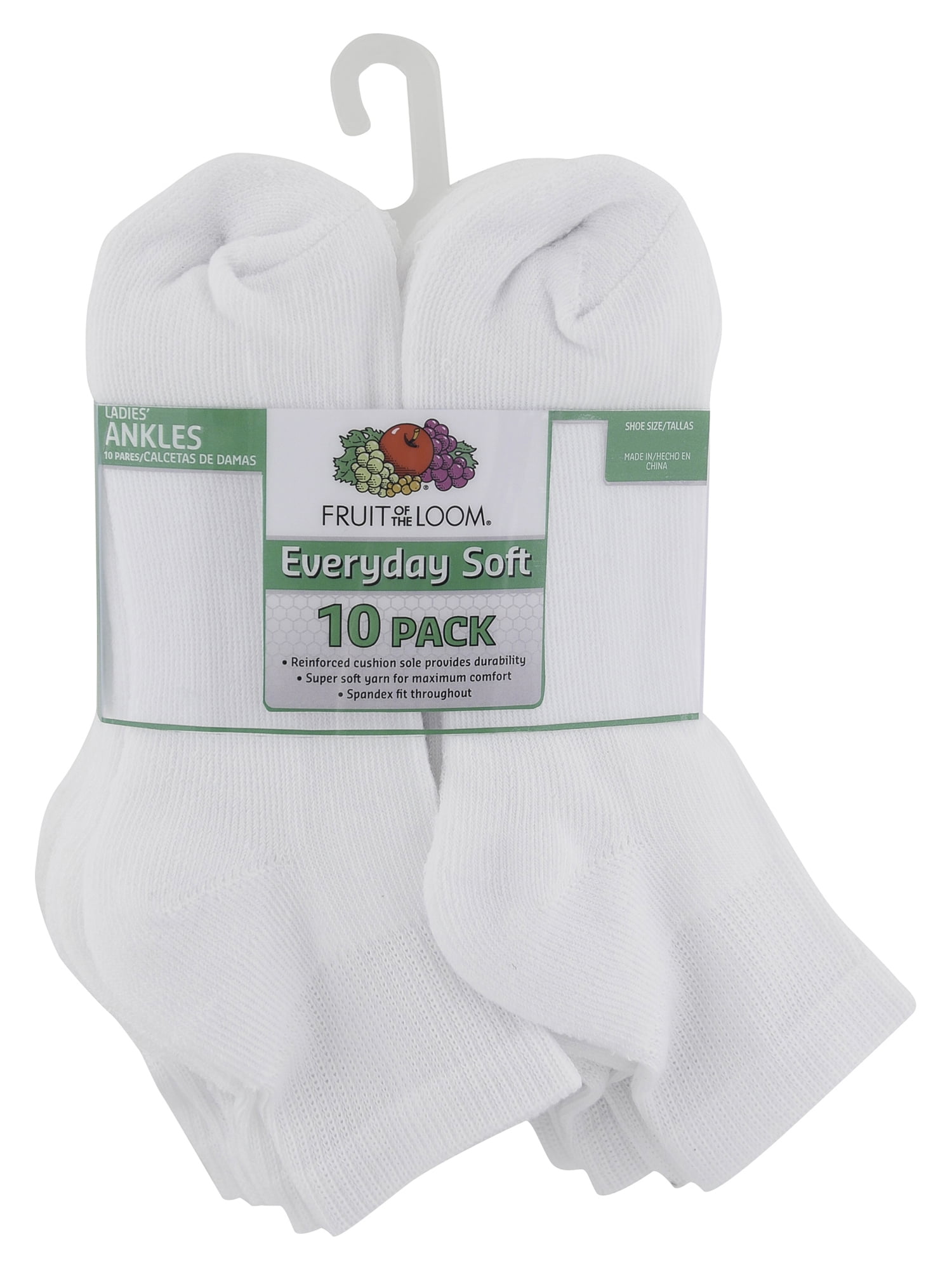 Fruit of the Loom Ladies Half Cushion Ankle Socks, 10 Pack, 4-10, White ...