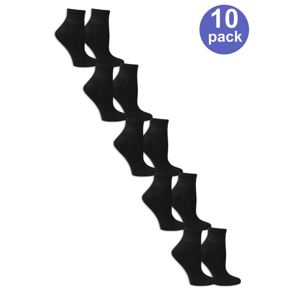 Fruit of the Loom Ladies Half Cushion Ankle Socks, 10 Pack, 8-12, Black