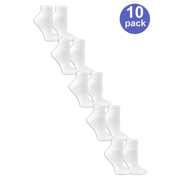 Fruit of the Loom Ladies Half Cushion Ankle Socks, 10 Pack, 8-12, White