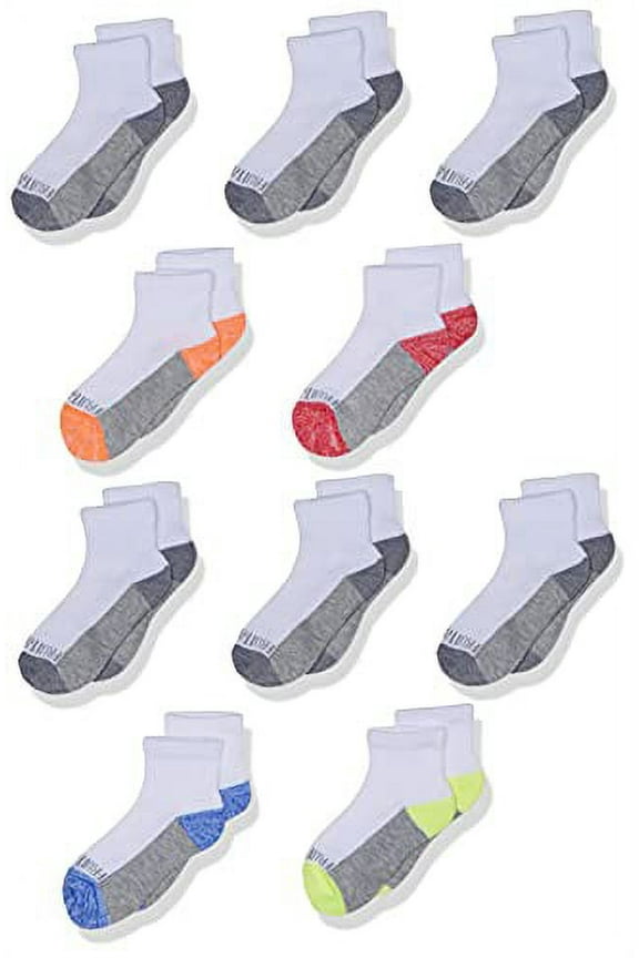 Little Boys' 10 Pack Half Cushion Ankle Socks, White Assort, Shoe Size: 92.5 (Medium)