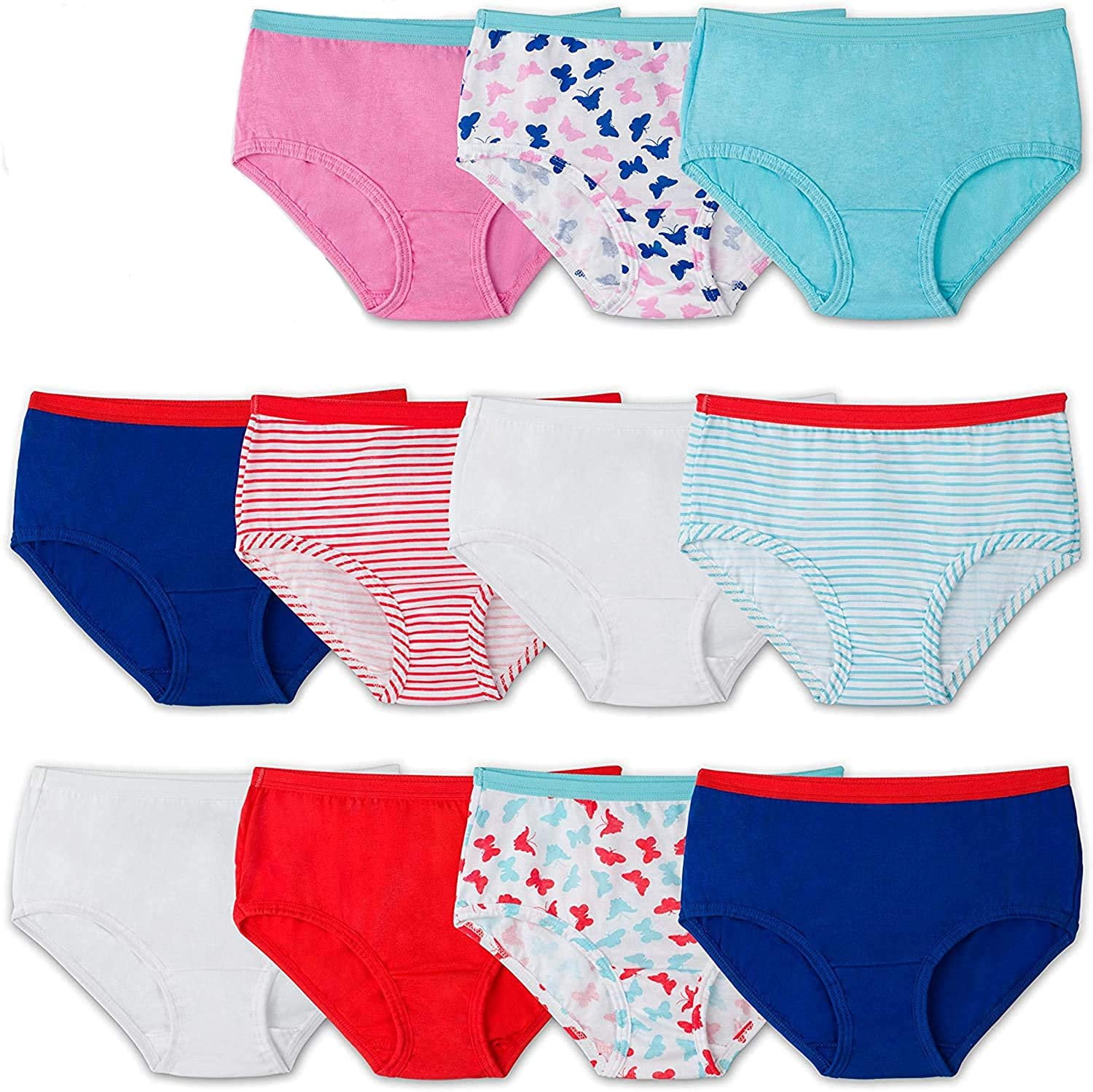 Fruit of the Loom Little Girls and Big Girls Cotton Brief Underwear 12  Pack, Size 12 
