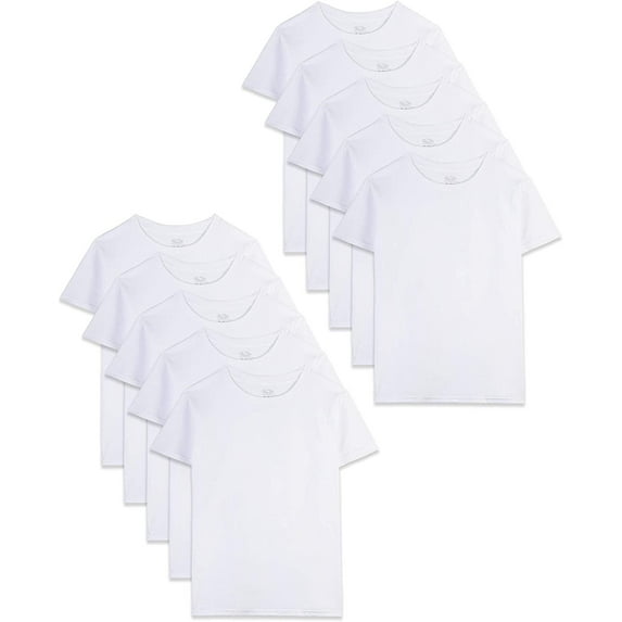 Fruit of the Loom Little and Big Boy's Classic White Crews T-Shirts,10 Pack,2T-3T