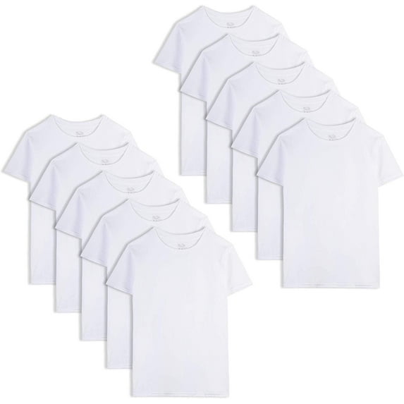 Fruit of the Loom Little and Big Boy's Classic White Crews T-Shirts Multi Packs,10 Pack,X-Small