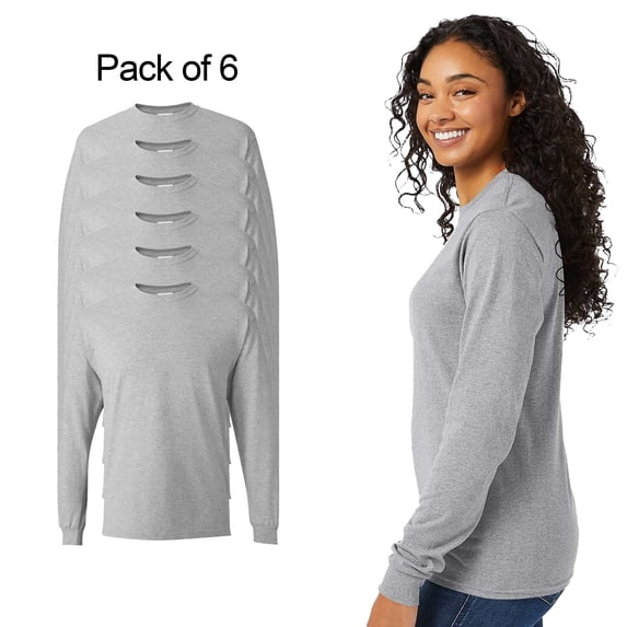Fruit of the Loom Long Sleeve T-Shirt for Men -GR49 CrewNeck HD Cotton Tee Shirt (6 Pack Athletic Heather M)