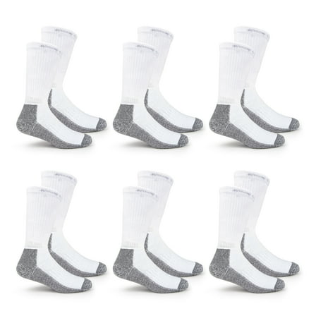 Fruit of the Loom Work Gear Crew Socks for Men, White, Sizes 6-12 (6-pack)