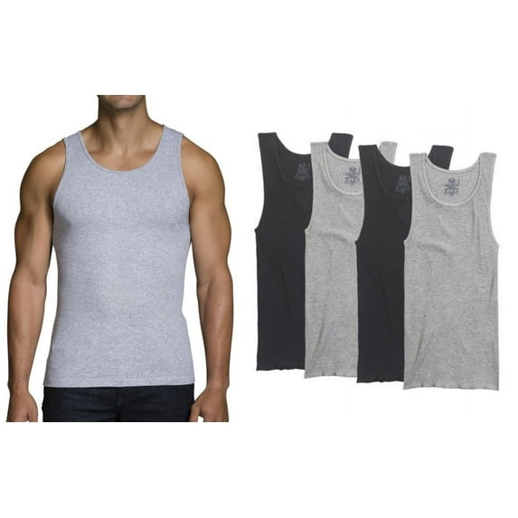 Fruit of the Loom Men's 100% Cotton A-Shirts Tank Tops Undershirts Black/Gray, XXL / 50"-52" Chest