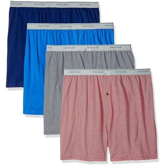 Fruit of the Loom Men's Soft Stretch-Knit Boxer Multipack, Covered Waistband-Assorted 4 Pack, 3X-Large