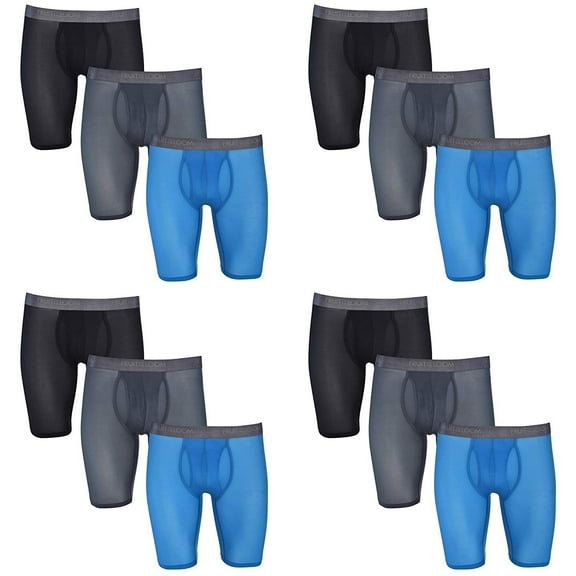 Fruit of the Loom Men's 12-Pack Everlight Long Leg Boxer Briefs Breathable Nylon/Spandex Blend Medium 32-34